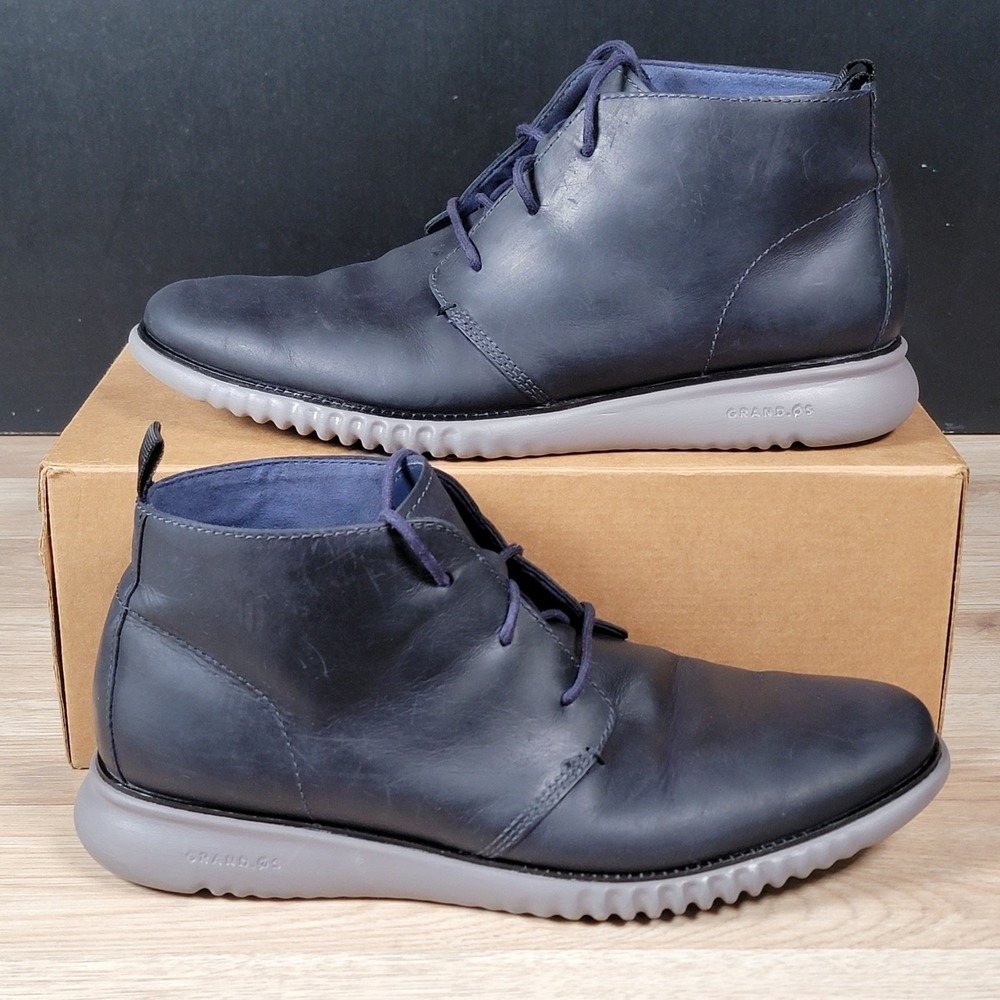 Cole Haan Chukka Boots Mens Size 11.5 Navy Blue Gray 2.ZeroGrand Leather 3 Eye